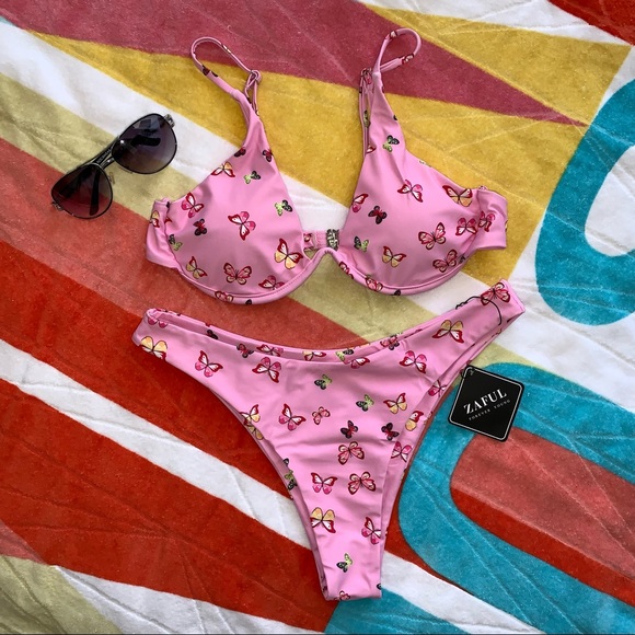 Zaful Underwire Pink Butterfly Bikini - Picture 5 of 16